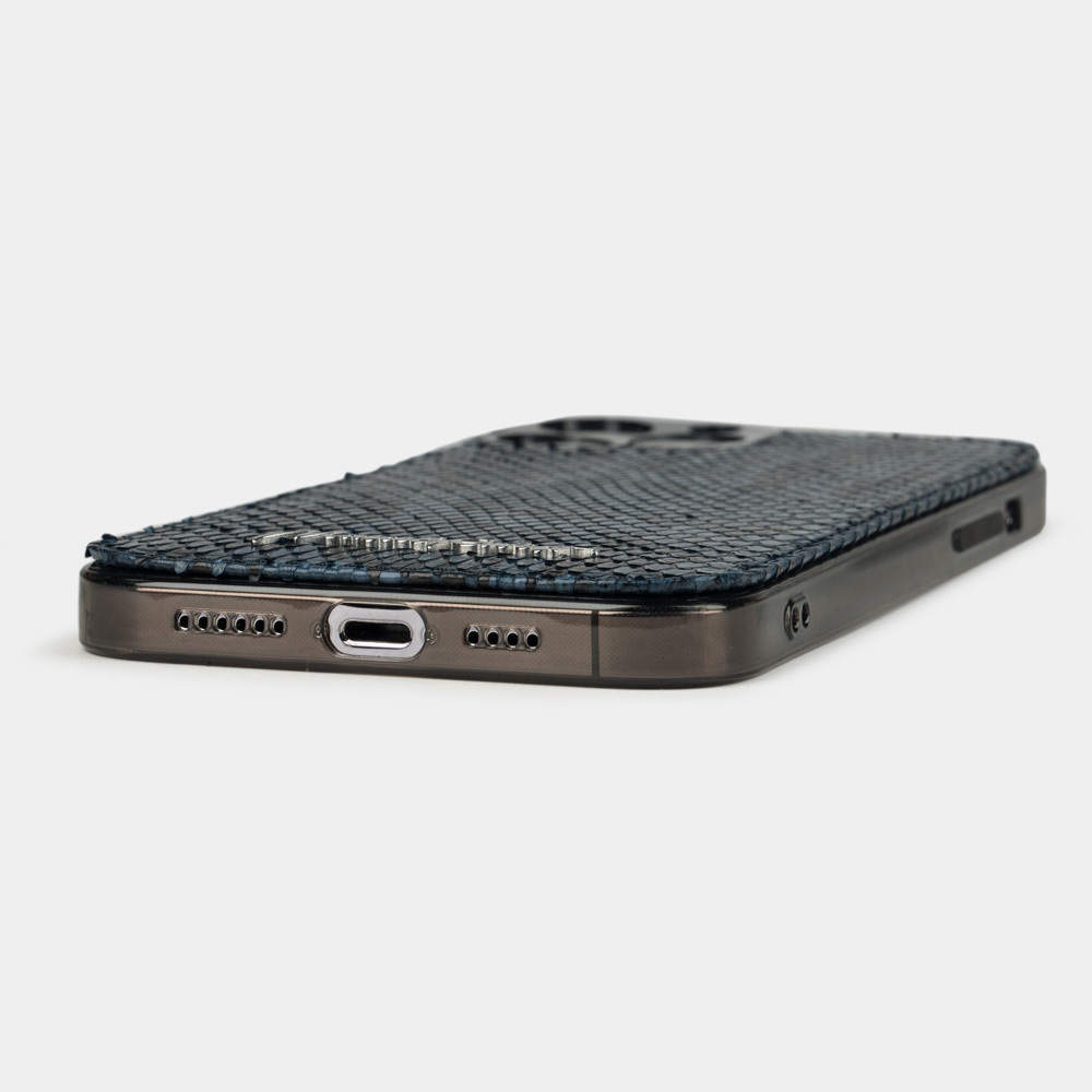Чехол-накладка для iPhone 13 Pro из кожи питона, синего цвета