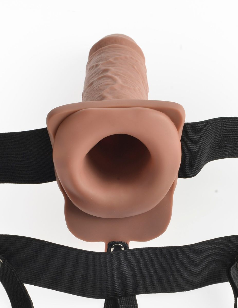 Кофейный перезаряжаемый вибрострапон 7" Hollow Rechargeable Strap-on with Balls - 20,3 см.