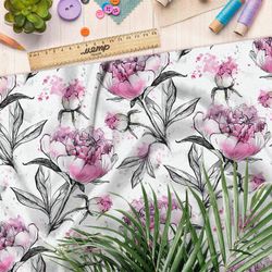 Ткань кулирная гладь живописные цветы