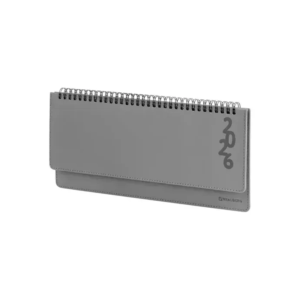 Планинг датированный 2026 305х140 мм BRAUBERG "Up", под кожу, серый, 117236