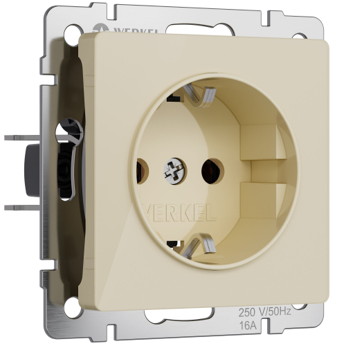 Розетка с заземлением и шторками (айвори акрил) W1171143