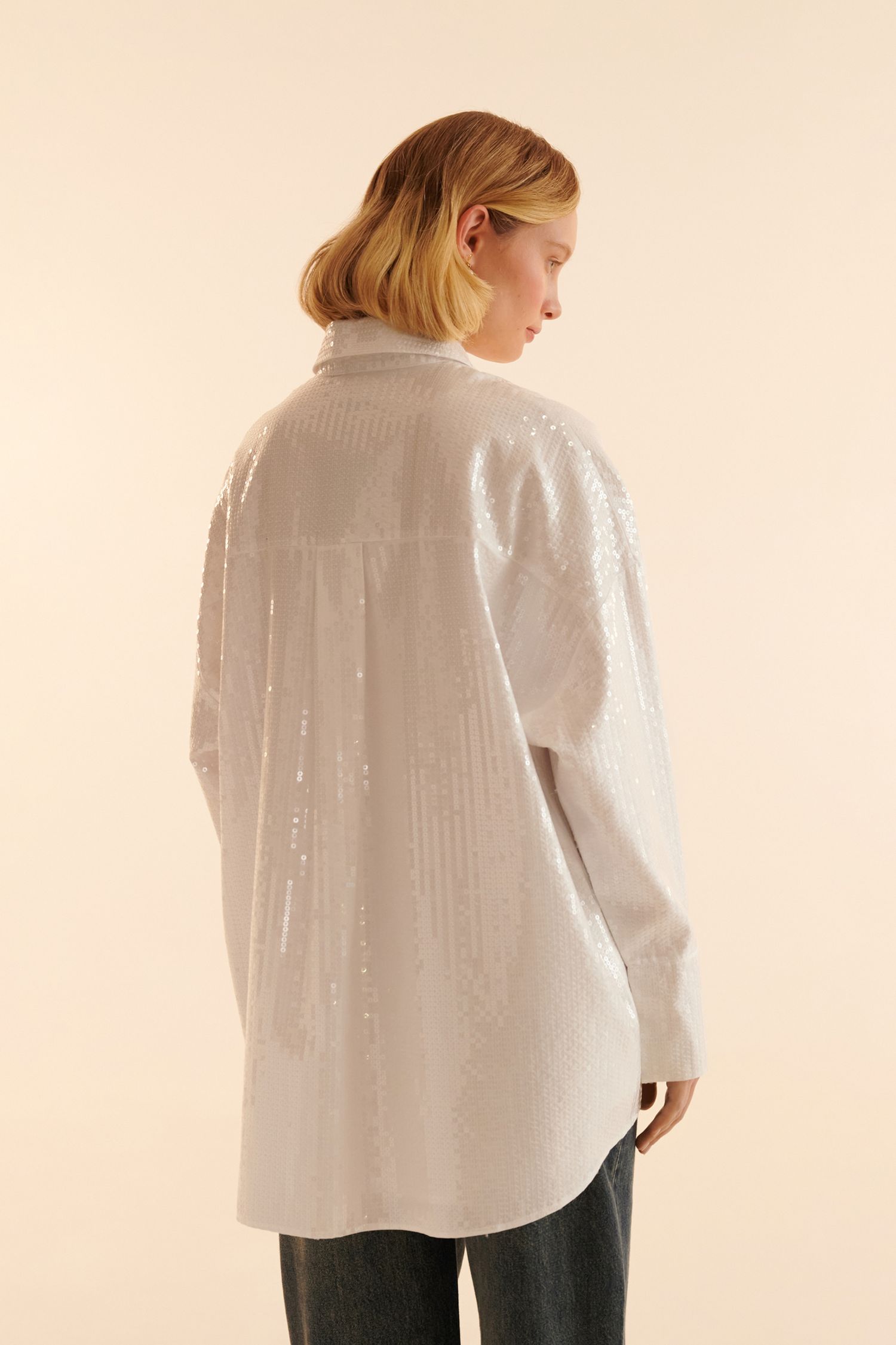 Рубашка с пайетками (Office Queen), белая