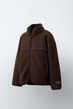 ZARA КУРТКА ИЗ ИСКУССТВЕННОЙ ОВЧИНЫ С ОТОРОЧКОЙ, КОРИЧНЕВЫЙ