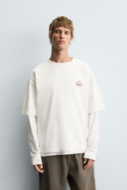 ZARA ФУТБОЛКА С ФОТОПРИНТОМ, ЖЕЛТОВАТО-БЕЛЫЙ