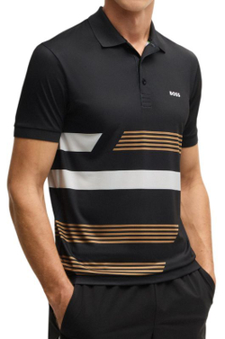 Мужское теннисное поло BOSS Paddy Tape Print - черный