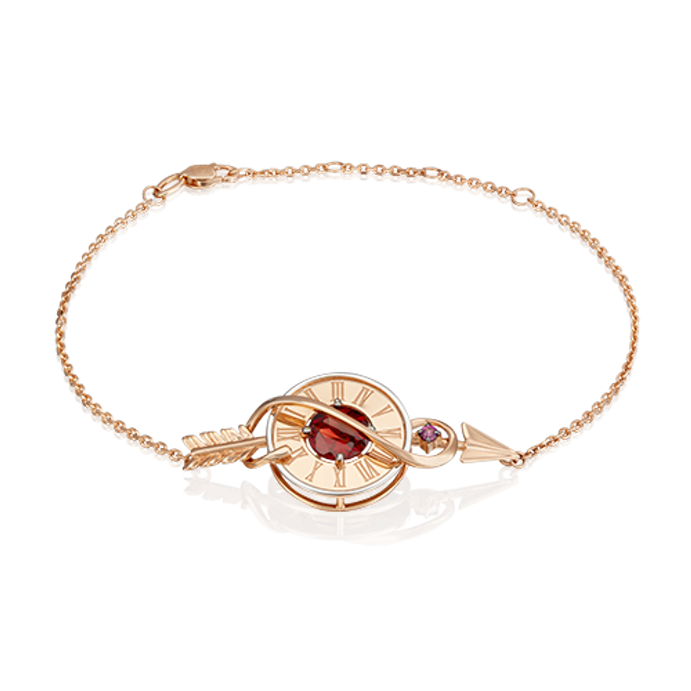 Браслет «Обгоняя время» (пожелание удачи) из комбинированного золота c гранатами Артикул: 05-0654-00-204-1111-76
