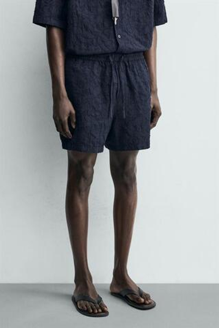 ZARA ЖАККАРДОВЫЕ ШОРТЫ, МОРСКОЙ СИНИЙ