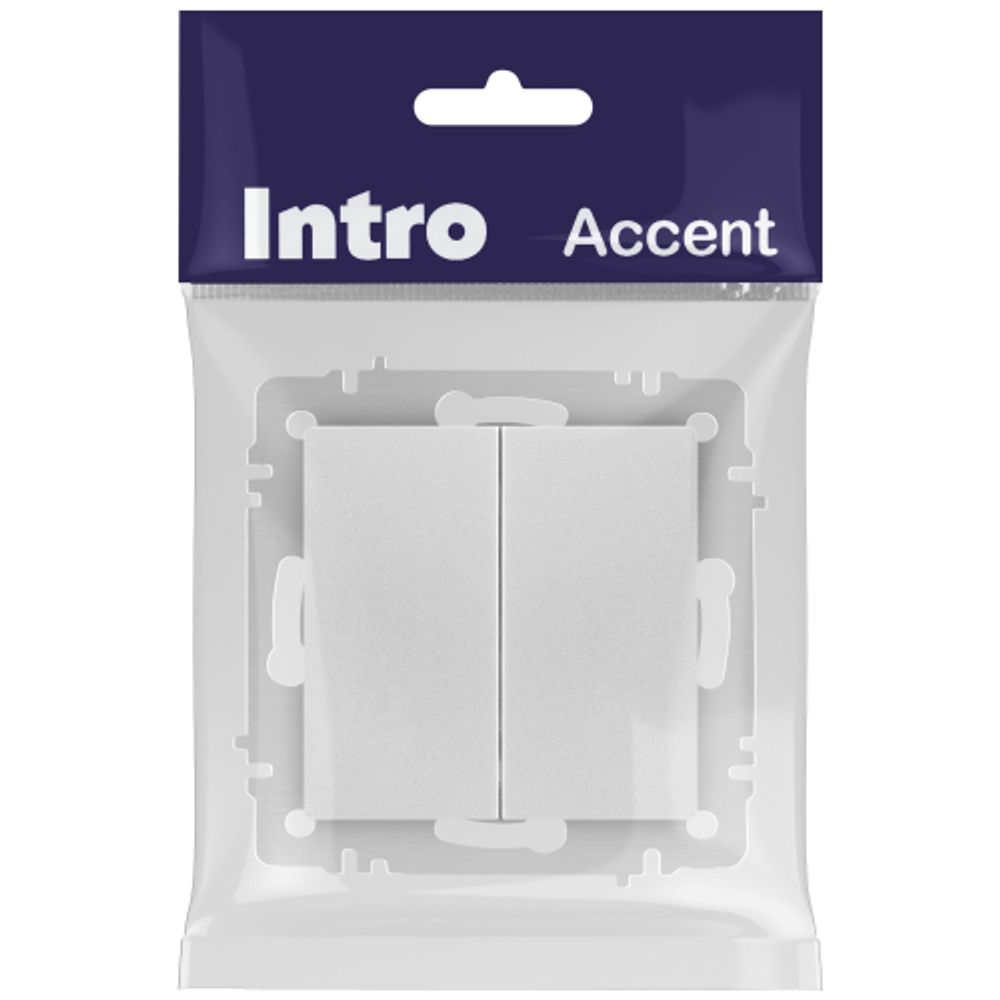 Выключатель Intro Accent 6-104-03 двойной, 10А-250В, IP20, СУ, AL/CU, алюминий
