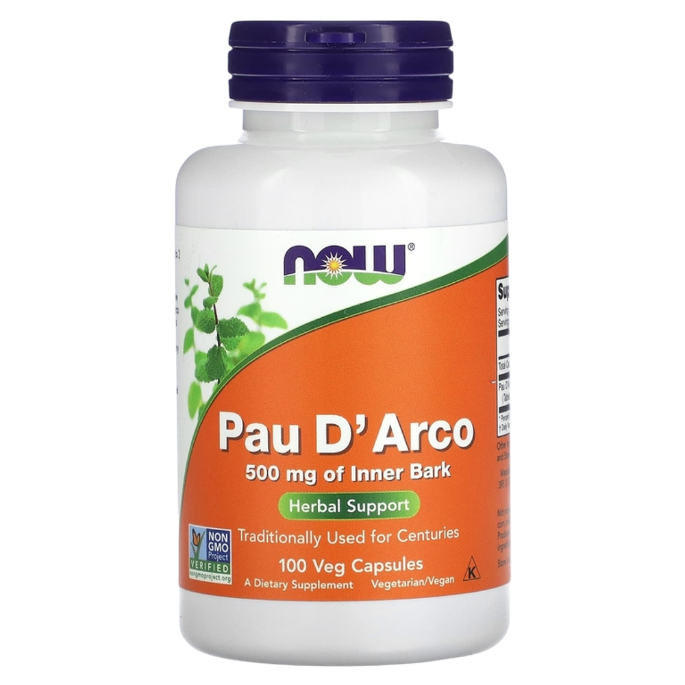 Now Foods Pau D'Arco 500 mg 100 Veg Capsules, Пау Д'Арко