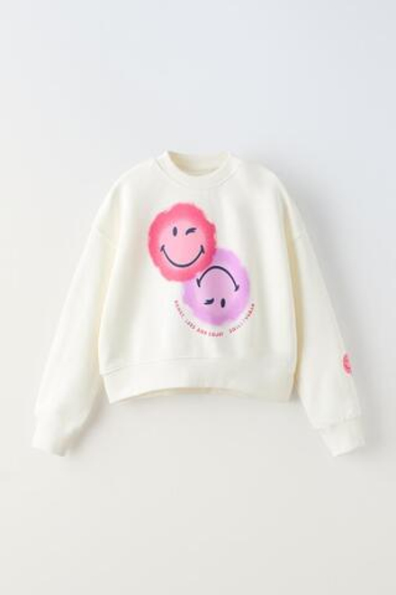 ZARA ТОЛСТОВКА С ПРИНТОМ SMILEYWORLD ®, ЖЕЛТОВАТО-БЕЛЫЙ