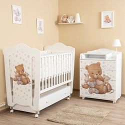 Детская кроватка Vikalex Мишкина Компания маятник, колесо белый