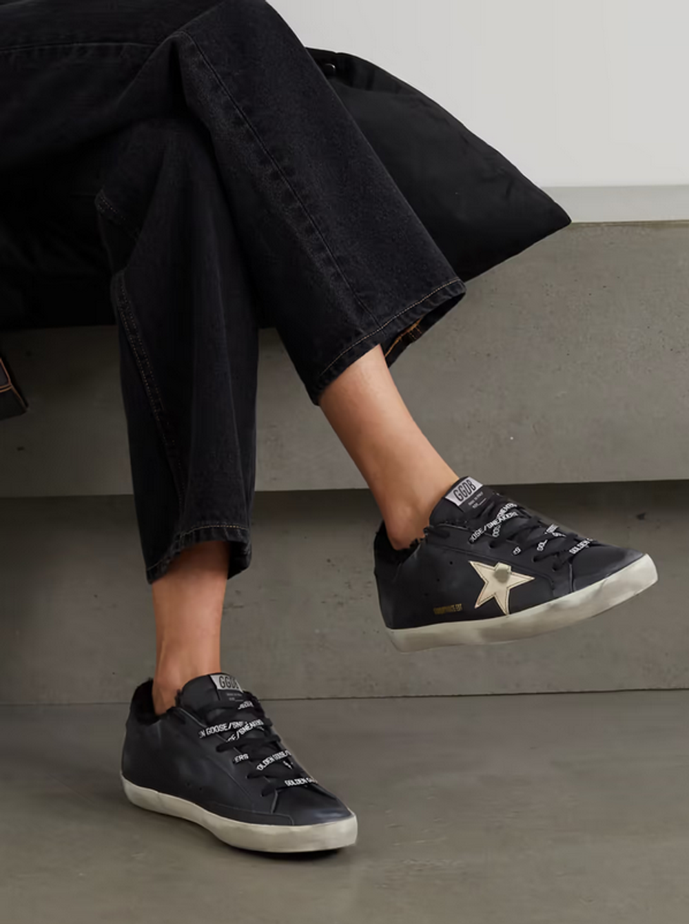 Кеды Golden Goose Superstar shearling-lined distressed leather sneakers