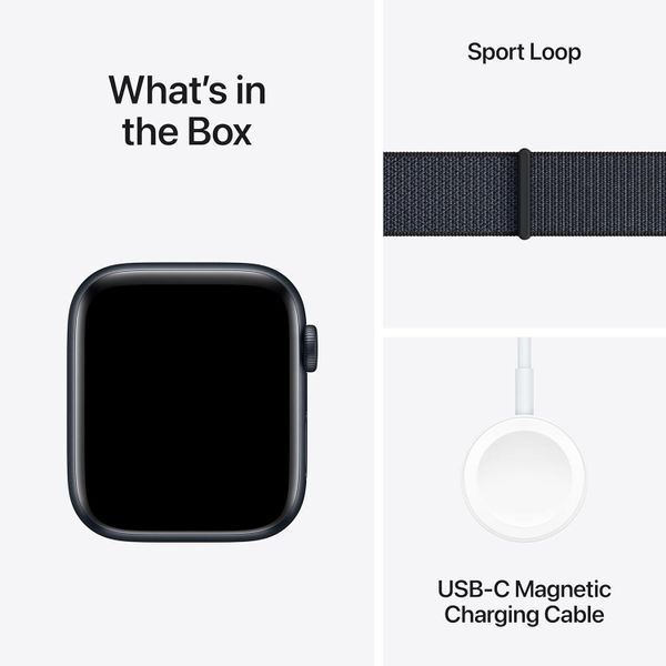 Умные часы Apple Watch SE 2024 44 мм из алюминия цвета «тёмная ночь», нейлоновый браслет темно-синего цвета