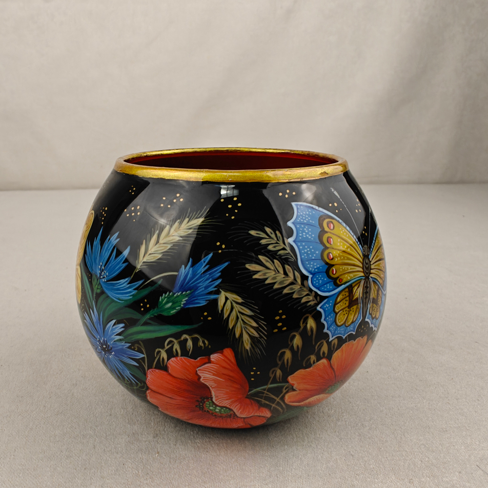 Вазочка с ручной росписью Палех "Маки и полевые цветы"