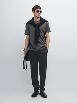 Massimo Dutti Брюки-джоггеры из смесовой хлопковой ткани, темно-синий