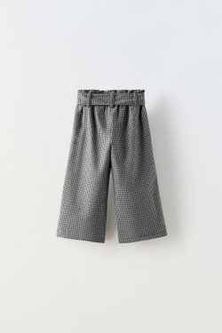 ZARA БРЮКИ В КЛЕТКУ С ШИРОКИМ ПОЯСОМ, СЕРЫЙ