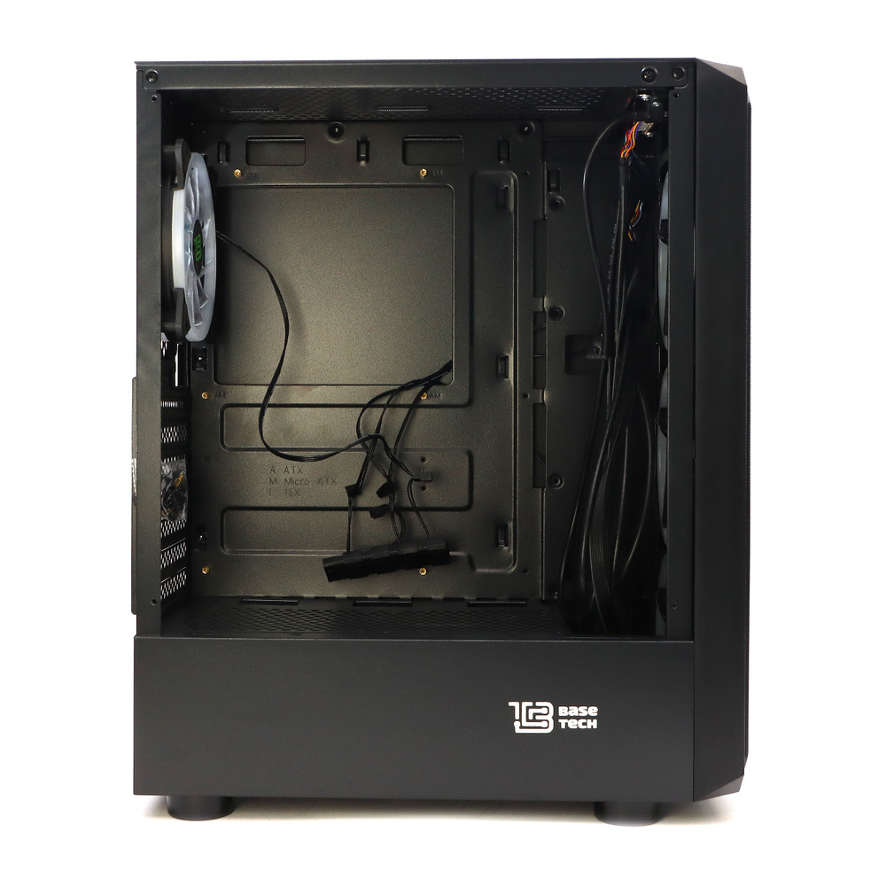 Корпус BaseTech eXtreme GFX-03, БП:600W, ATX, чёрный, 4xFRGB FAN, 2xUSB2, 1xUSB3, бок: закалённое стекло (BT-GFX-03-MESH-4F-RGB-600W)