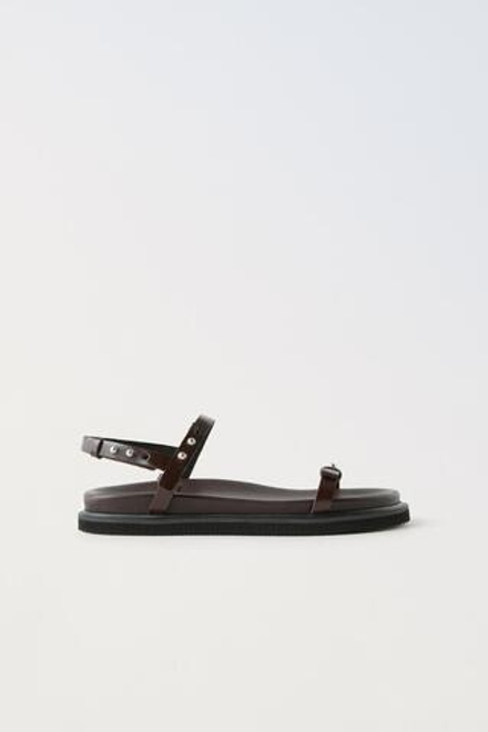 ZARA КОЖАНЫЕ САНДАЛИИ, КОРИЧНЕВЫЙ