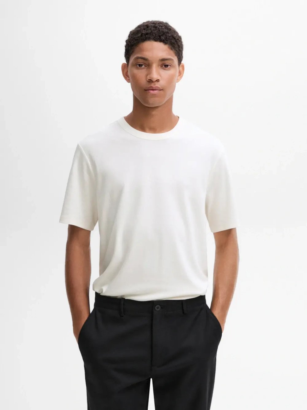 Massimo Dutti Футболка из смесового хлопка, натуральный, кремовый