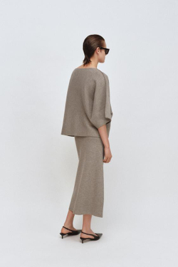 ZARA ТРИКОТАЖНАЯ ЮБКА МИДИ, ПЕСОЧНЫЙ МЕЛАНЖ