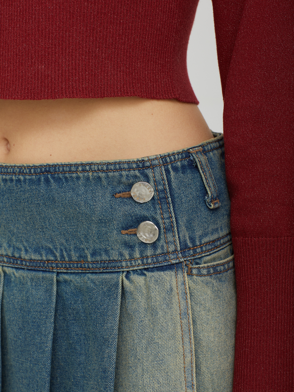 Юбка Low-waist Unblalnce Denim Pleats Mini