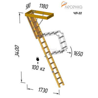 Деревянная чердачная лестница ЧЛ-22 600х1200
