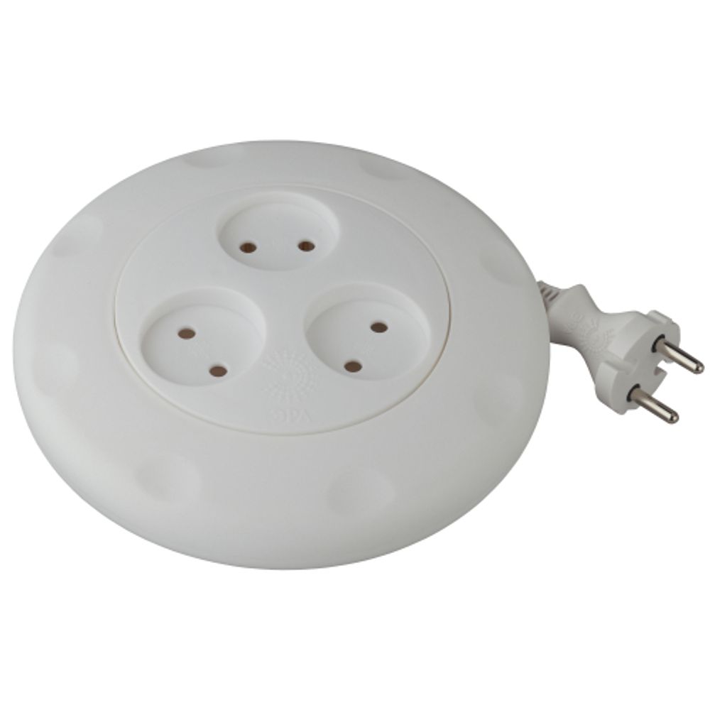 Удлинитель электрический ЭРА UR-3-3m-W рулетка без заземления 3 розетки 3м 2x1мм2 10А белая | Бытовые удлинители