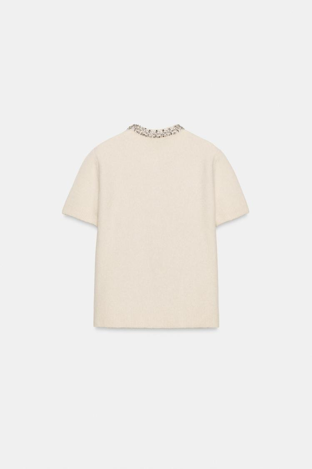 ZARА КАРДИГАН ИЗ ШЕРСТИ С ВОРОТНИКОМ И СТРАЗАМИ, ЭКРЮ