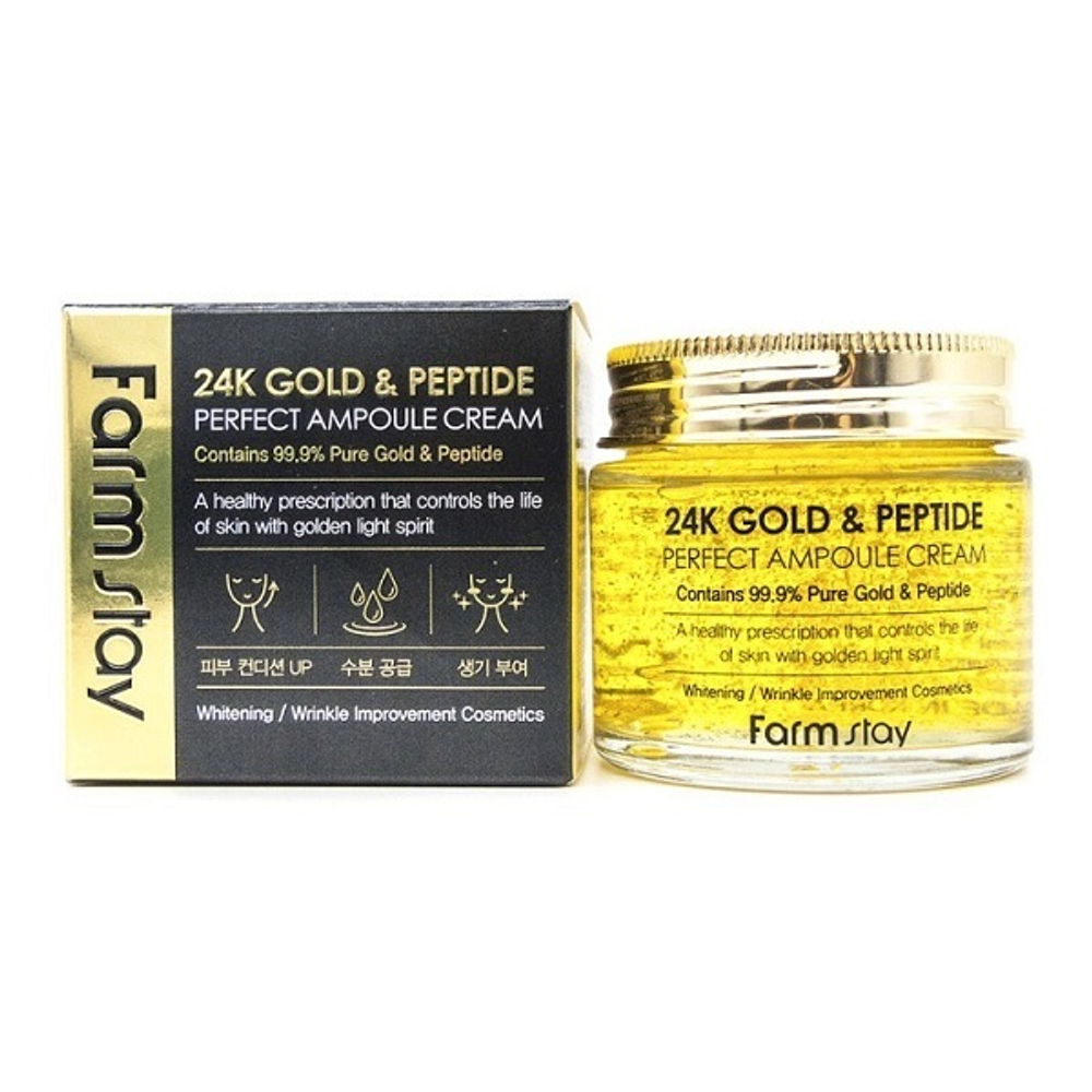 Крем для лица ампульный с золотом и пептидами FarmStay 24K Gold & Peptide Perfect Ampoule Cream 80мл