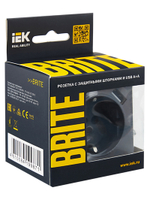 BRITE Розетка 1-местная с заземлением с защитными шторками 16А с USB A+A 5В 2,1А РЮш10-1-БрМ маренго IEK