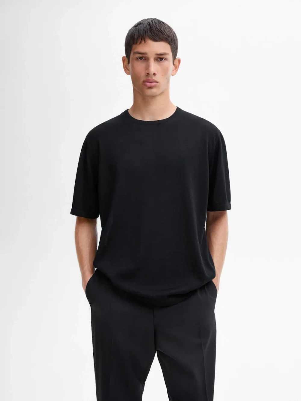 Massimo Dutti Футболка из мягкой ткани, черный