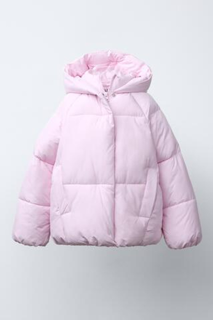 ZARA СТЕГАНАЯ КУРТКА С КАПЮШОНОМ, РОЗОВЫЙ