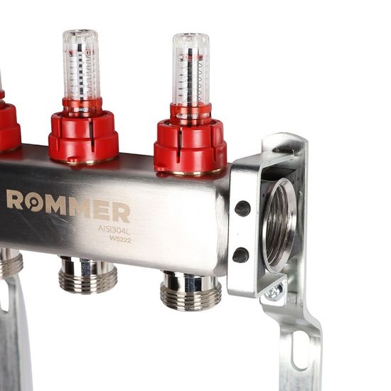 Коллектор Rommer 1"x3/4" на 3 контура с расходомерами (нерж. сталь) RMS-1200-000003