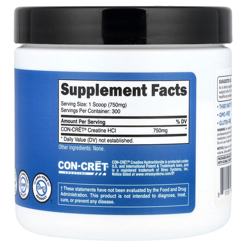 Nutricost, креатин гидрохлорид, без добавок, 225 г (8 унций)