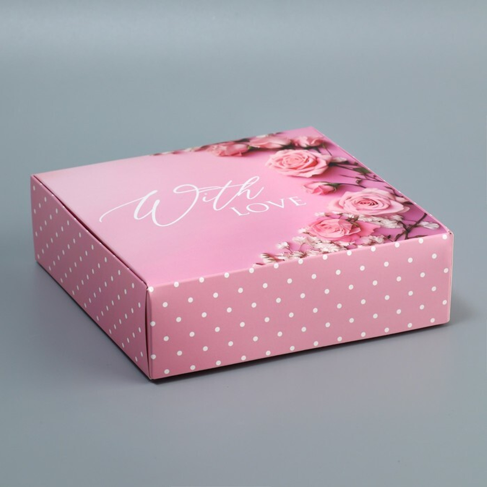 Коробка складная «With love», 16.5 × 16,5 × 5 см