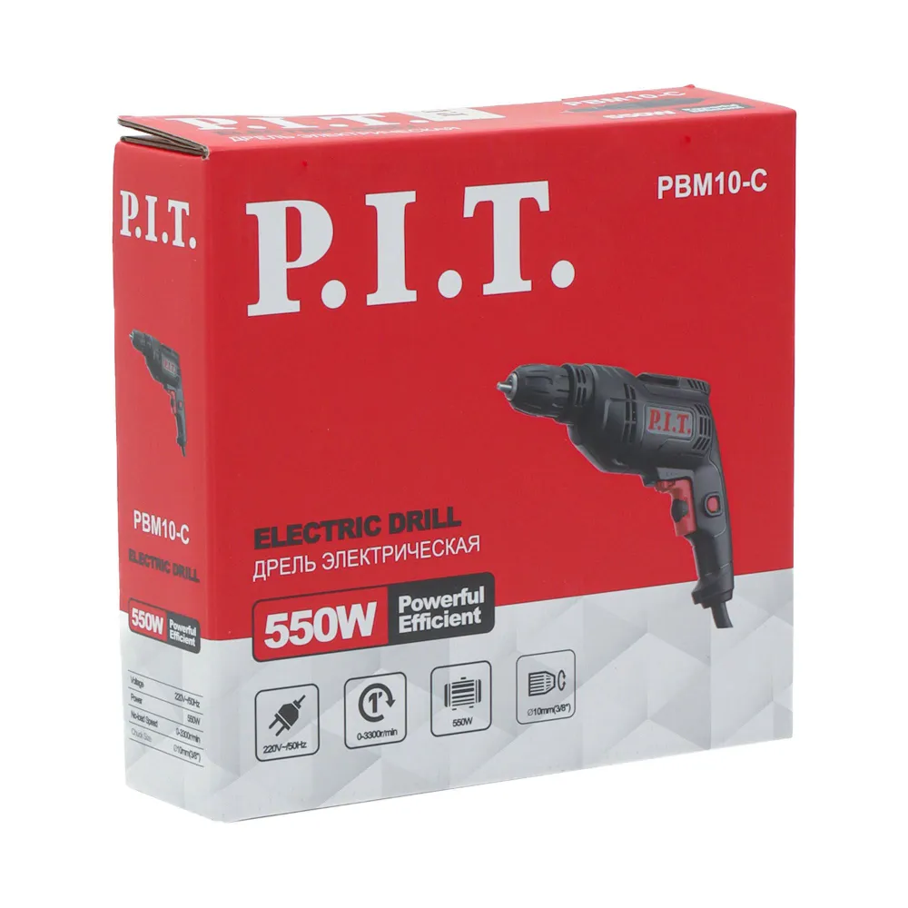 Дрель электрическая PBM10-C (550Вт, БЗП, реверс, рег. скорости, 0-3300 об/мин)