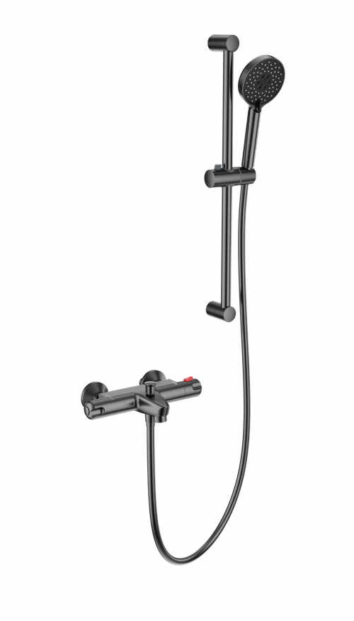 Смеситель для ванны с душевым гарнитуром и термостатом WONZON & WOGHAND, Темный графит (WW-C2001-A-BGG)