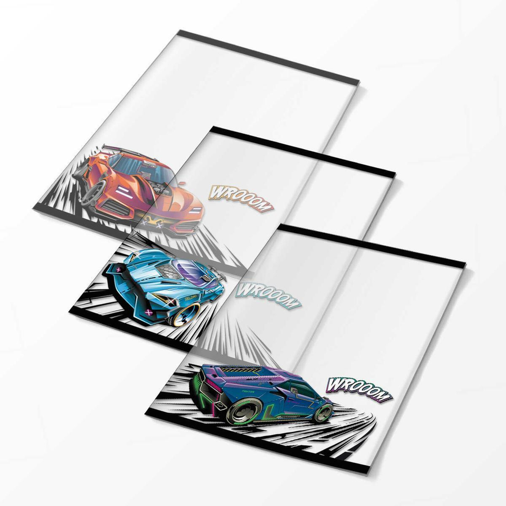 Обложки для тетрадей с рисунком 3шт. 350х216мм "Гонки" (Феникс+)