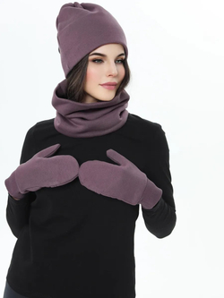 Комплект с начесом: снуд, варежки, шапка