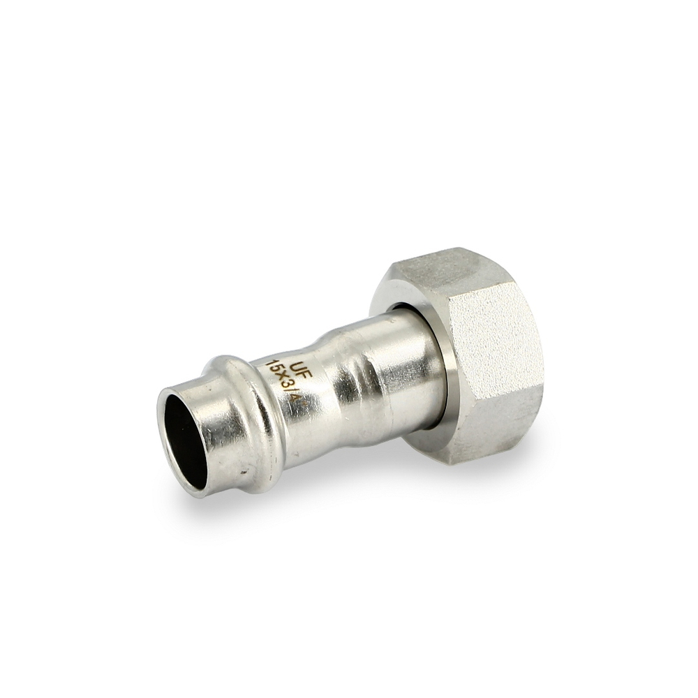 Муфта пресс-В 15 х 3/4" с накидной гайкой, плоской прокладкой, нержавеющая сталь