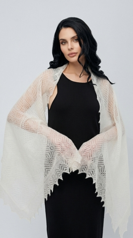 Оренбургский пуховый палантин с шелком АШ16070-02 белый натуральный