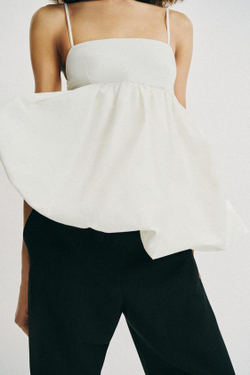 ZARA ТОП НА БРЕТЕЛЯХ GLOBO, ЖЕЛТОВАТО-БЕЛЫЙ