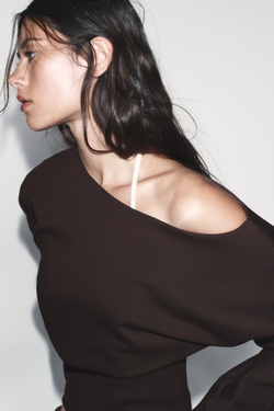 ZARA АСИММЕТРИЧНАЯ ХЛОПКОВАЯ ТОЛСТОВКА, ШОКОЛАДНЫЙ