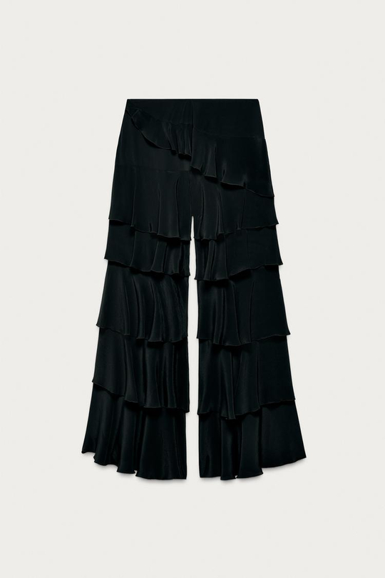 ZARA X MARISA BERENSON БРЮКИ С ВОЛАНАМИ, ЧЕРНЫЙ