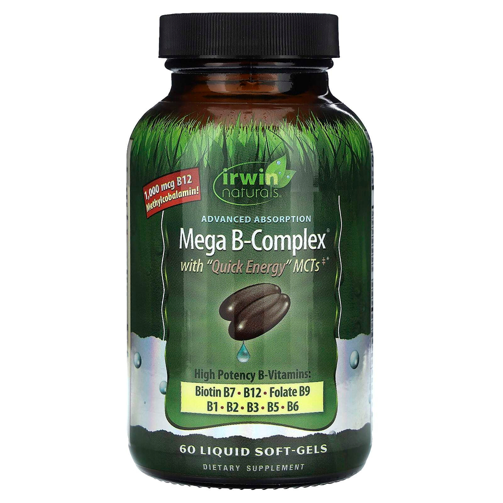 Irwin Naturals, Mega B Complex с СЦТ Quick Energy, 60 мягких желатиновых капсул с жидкостью