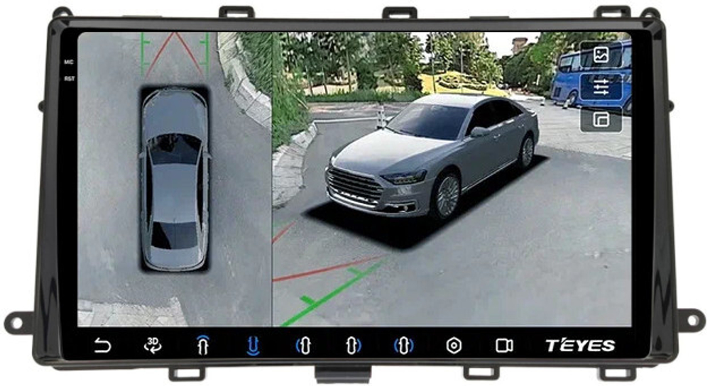 Магнитола для Toyota Corolla E180 2016-2018 (рамка-вставка, любая комплектация) - Teyes CC3-2K-360 монитор 9.5" 2K QLED на Android 10, 6Гб+128Гб, CarPlay, 4G SIM-слот, 4 камеры в комплекте
