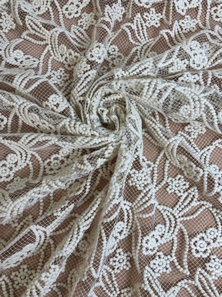 Сетка с вышивкой, бежевый, нить из хлопока BST4061C2