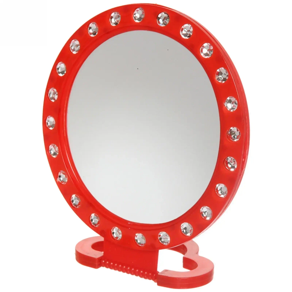 Зеркало настольное в пластиковой оправе «Белые выемки» круг, подвесное d-15см (Стикер на минивложение10шт)