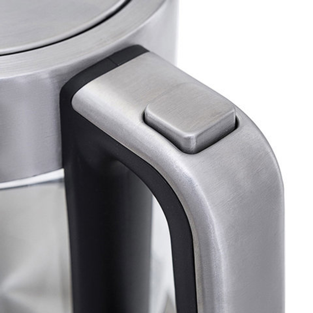 Чайник KITFORT КТ-616, 1,5 л, 2200 Вт, закрытый нагревевательный элемент, 4 режима нагрева, стекло, серебристый, KT-616