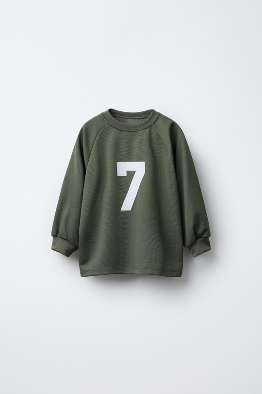 ZARA ФУТБОЛКА С НОМЕРОМ, ТЕМНЫЙ ХАКИ